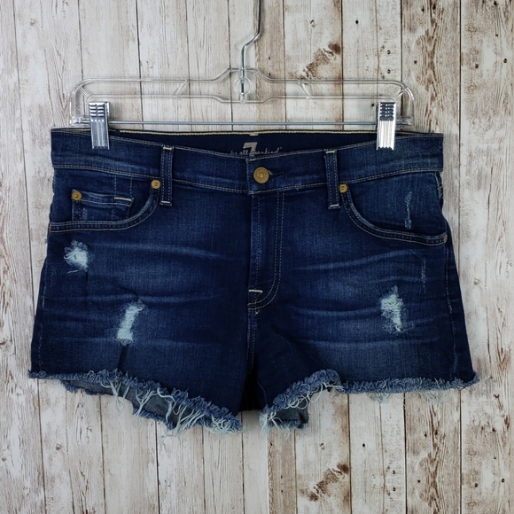 7 For All Mankind Pants - 7FAM Distressed Cut Off Raw Hem Jean Short Sz 27